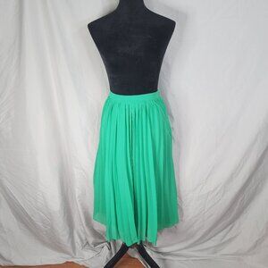 ASOS Size 0 Bright Green Accordion Pleated Chiffon Business Casual Midi‎ Skirt
